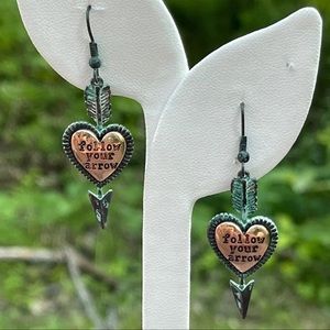 “Follow Your Heart” Patina Arrow Earrings